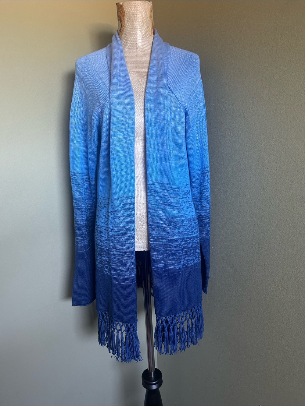 Lilly Pulitzer Blue Ombre Fringe Open Front Cardigan Sweater Sz L